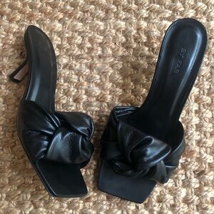 BY FAR Black Leather Knot Mules